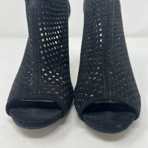 Madden Girl Size 5.5 Perforated Black Suede Open Toe Ankle Booties 4” Heel - Picture 5 of 6